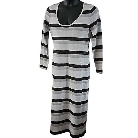Stylestalker Avalon Knit Midi Dress Size XL Black Gray Stripe Bodycon - Picture 7 of 8